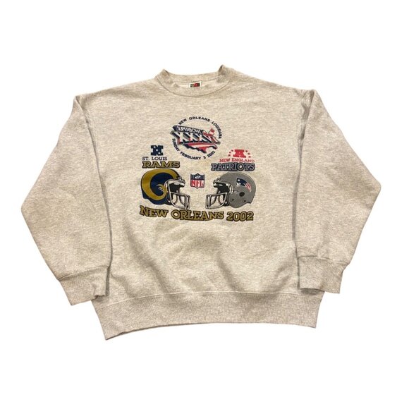 Vtg Super Bowl XXXVI Matchup Sweatshirt New England Patriots v St. Louis Rams XL - Picture 1 of 7